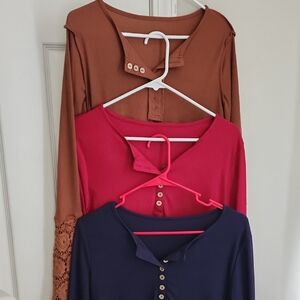 Stylish Women's Tops Set - Brown, Pink, and Blue. 3 For 20